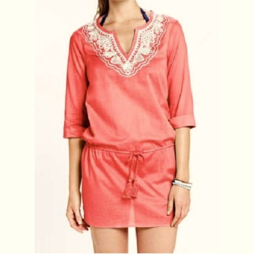 Lands End Swim Cover Up Tunic Beach lightweight Coral 100% Cotton Size XL 18